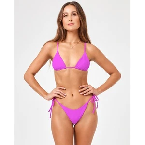L Space Lennox Ribbed String Bikini Bottoms Bright Fuchsia Size Large NWT - Picture 1 of 9