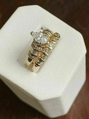 VVS1 3Ct Marquise Cut Lab Created Diamond Engagement 14k Yellow Gold Finish Ring - Image 1 of 4