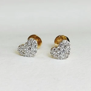 Diamond Earring Solid 14k Yellow Gold Heart Stud Earring Duty/Tariff Free - Picture 1 of 6