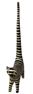 Vtg Handpainted Primitive Folk Art Cat Figurine Black & White Stripe Wood *Read* - Picture 1 of 6