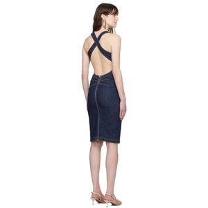 Alaia Sculpting Cross Back Straps Jean Dress in Denim Blue 42 US 10 - Picture 1 of 4
