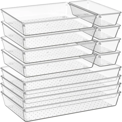 12 Pack Large Clear Plastic Drawer Organizer Trays | MULTI-USE Acrylic Drawer... - Image 1 of 4