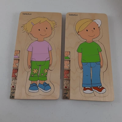 Beleduc Juego de 2 Rompecabezas Educativos de Madera Anatomía Niño y Niña Cuerpo Humano 5 en 1 Foto 1 de 4