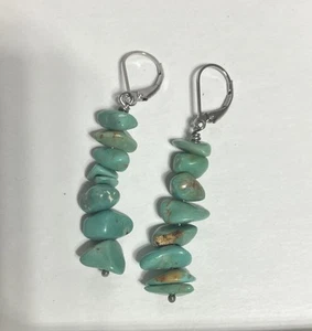 Sterling 925 Silver Turquoise Nugget Bead Pierced Earrings - Picture 1 of 3