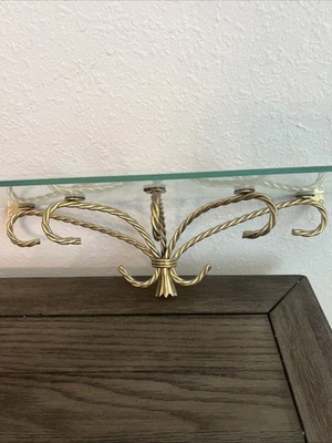Home Interior Shelf Gold Twisted Ribbon Clear Glass Shelf Wall Hang  - Image 1 of 4