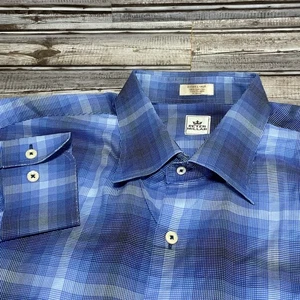 Peter Millar Men's Blue Plaid Long Sleeve Button Up Dress Shirt Size XL - Picture 1 of 7