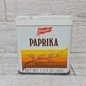 Vintage 1980s French's Spice Tin Paprika Brown Orange Yellow Retro Kitchen Prop - Picture 1 of 7