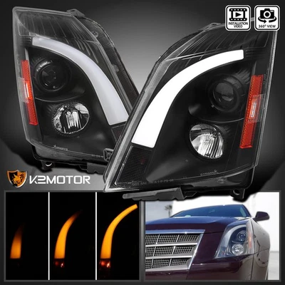 Fits 2008-2014 Cadillac CTS Black LED Switchback Signal Projector Headlights - Image 1 of 4