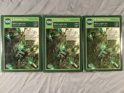 3 NUEVAS cajas Holiday Time 100 mini luces verdes de Navidad, cable verde, 23 pies cada una Foto 1 de 4
