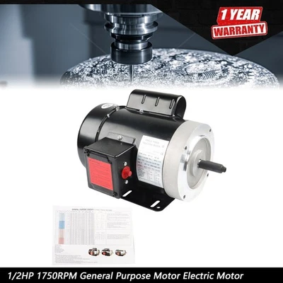 1/2HP 1725RPM General Purpose Motor Electric Motor 56C 1 Phase TEFC 60HZ NEW - Image 1 of 4