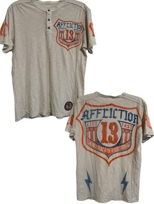 Camiseta Henley AFFLICTION American Customs Para Hombre Talla Mediana Live Fast 13 Motociclista Foto 1 de 4