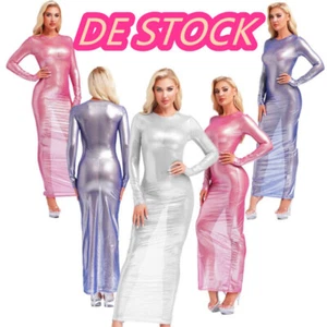 inhzoy~Damen Glitzer Kleid Transparent Metallic Kleid Glänzend Midi Etuikleid - Bild 1 von 43