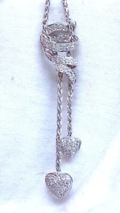 .90ct Natural Diamonds Dangle Hearts & Spiral Statement Necklace 18kt Gold - Picture 1 of 5