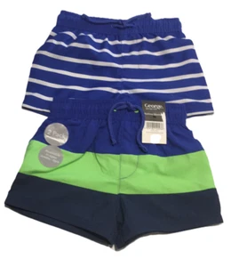 Baby Boys 2 Pack Blue Green Stripped Swimming Shorts 12-18 Months New - Picture 1 of 2