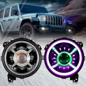 9" Inch LED RGB Headlight DRL Assembly For Jeep Wrangler JL Gladiator JT 2018-24 - Picture 1 of 16