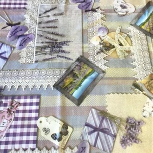 Lavender Sprig & Lace Vinyl Tablecloth | Square | Easy Wipe Clean | Plastic Pvc - Picture 1 of 3