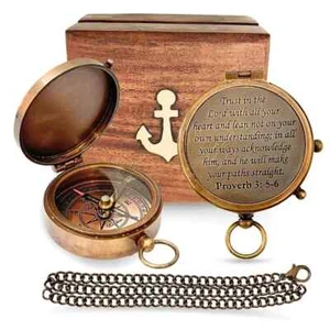 Engraved Antique Style Working Compass Gift For Men's Anniversary Travelling Use - Picture 1 of 4