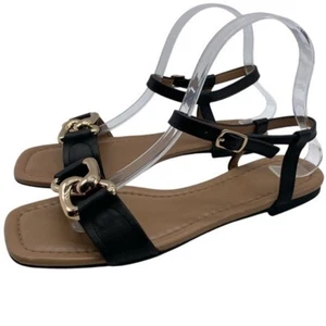 Aerosoles Womens Shoes Yoyo Leather Comfort Sandals Sz 7.5 Black Flat Padded - Picture 1 of 13