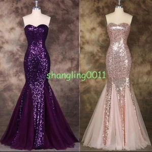 Damen langes Brautjungfer formeller Abend Cocktail Abschlussball Party Ballkleid Kleid Meerjungfrau - Bild 1 von 21