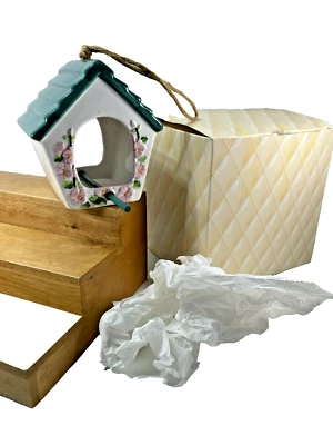 "NUEVO STOCK ANTIGUO AÑOS 90 DISEÑO POTPOURRI Cerámica Colgante Pájaro Casa 5"" FLOR ROSA" Foto 1 de 4