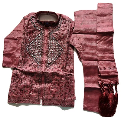 BOYS Sz2 India Pakistan 1-2 yr Kurta pajama sherwani dupatta Bollywood 4pc - Image 1 of 4