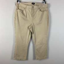 NYDJ Jeans Chloe Capri Lift Tuck Tech Beige Cuffed Stretch Size 16