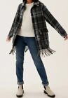 Marks And Spencer Collection Grey Mix Multi Check Fringe Shacket Coat  XS BNWT 