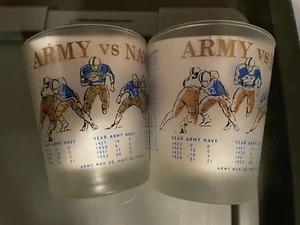 COLLEGE FOOTBALL SCHEDULE ARMY VS. NAVY SET OF TWO GLASSES FROSTED - Picture 1 of 2