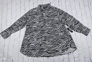 Jones New York Black White Zebra Striped Linen Blend Tunic Top Dress WOMENS 2X - Picture 1 of 10