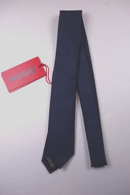 HUGO BOSS Solid Dark Blue Textured Neck Tie NEW MSRP $88 - Image 1 of 2