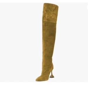 YDN Olive Pointed Toe Over The Knee Boot Pull on Block High Heel Thigh High Boot - Picture 1 of 8