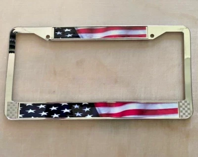 Chrome Plastic USA US American Flag Car License Plate Frame America Constitution - Image 1 of 2