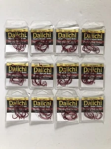 12 Packungen Daiichi 1/0 D46Z Fat Gap Wurmhaken rot blutende Köderhaken - 84 Haken - Bild 1 von 3