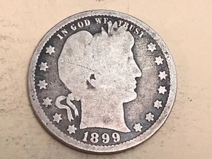 1899 BARBER silver quarter dollar. Good. #r2 - Picture 1 of 2