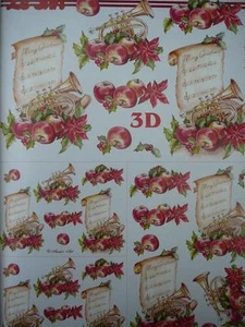 A4 Christmas Card Making 3D Paper Tole Music Trumpet Apple New - Picture 1 of 1