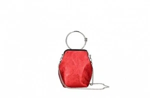 Italienische Echtleder Glitzer Partytasche mit Kette - rot - Bild 1 von 5