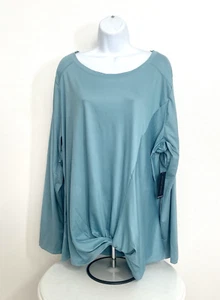 Women's TAHARI SPORT Plus Size 3X Long Sleeve Teal Blue Top Long Sleeve Shirt NW - Picture 1 of 4