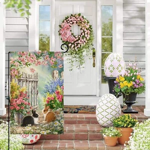 Spring Easter Decorations Colorful Flowers Rabbit Bunny Garden Yard Flag 12"x18" - Picture 1 of 11