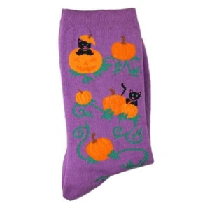 Orange Pumpkin Black Cats Purple Ankle Lightweight Socks - 14077 - Picture 1 of 1