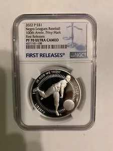 2022 p negro leagues baseball proof silver dollar 100th privy ngc pf70 uc fr - Picture 1 of 3