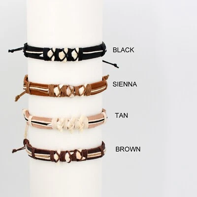 Shark Tooth Leather Bracelet Adjustable 3 Teeth Choose Color Unisex Surfer 6294 - Image 1 of 4