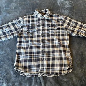 Jachs Men’s Long Sleeve Blue/White Plaid Button Up Collar Flannel Shirt Large - Picture 1 of 14