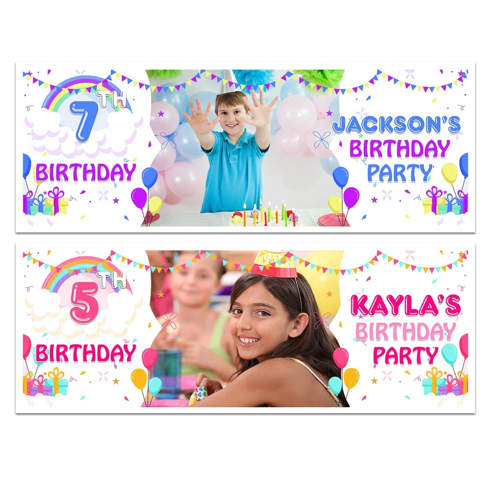  NIÑOS NIÑAS CUMPLEAÑOS BANNER FIESTA FOTO NOMBRE IMAGEN PARED DECORACIONES CUALQUIER EDAD  Foto 1 de 1