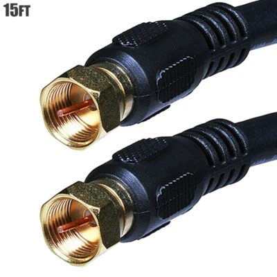 15FT F Type Male to Male Quad Shield RG6 Coax Coaxial Cable TV Antenna Satellite - Image 1 of 2