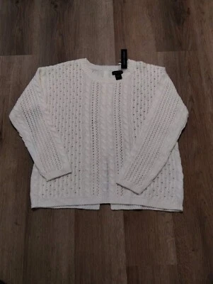 Suéter Lauren Hanson Tejido con Cable Botones en la Espalda Marfil Talla Mediana Nuevo con Etiquetas Foto 1 de 4