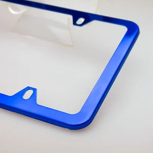New Slim License Plate Cover Frame Holder 4 Hole Stainless Steel Chrome Blue - Picture 1 of 12