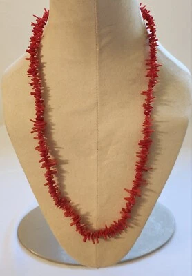 Vintage Red Genuine Stick Coral Single Strand Necklace - Image 1 of 3