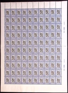 FINLAND: 1917-1929 Full 10 x 10 Sheet 3M Black & Light Blue Coat of Arms Unused - Picture 1 of 2