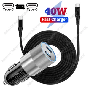 Dual Type C PD Fast 40W Car Charger Adapter Cable For iPhone 15 Pro Max Samsung - Picture 1 of 16