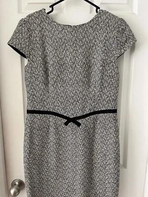 Vestido Vaina De Colección Talbots Talla 8 Pequeño Pura Seda Tweed Negro Blanco Clásico Carrera Foto 1 de 4